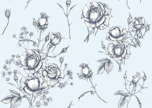 Roses and spring flowers seamless pattern - Vektör, Görsel
