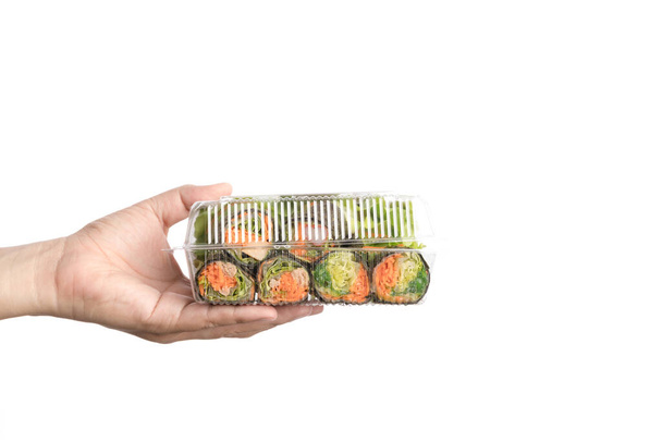 Ruční držení potravin plastové krabice hydroponics zeleninový salát - Fotografie, Obrázek