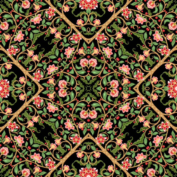 Seamless pattern with stylized ornamental flowers  - Vector, imagen