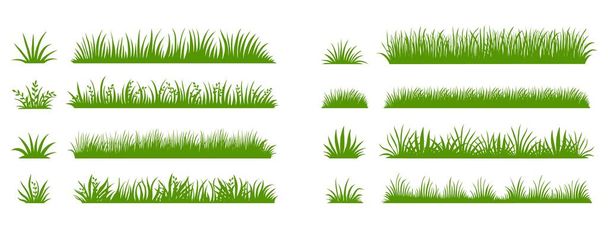 Green grass silhouette. Cartoon lines of plants and shrubs for boarding and framing, eco and organic logo element. Vector set - Vector, Image