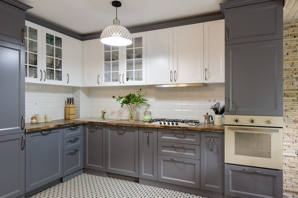 moderno grigio e bianco interni cucina in legno
 - Foto, immagini