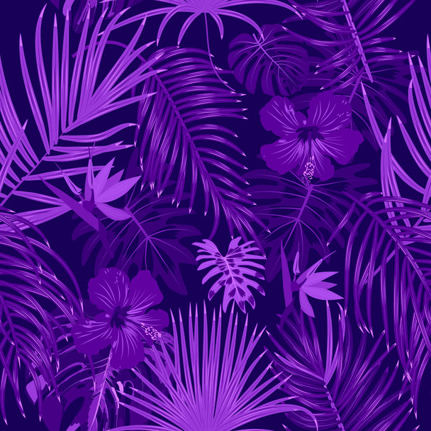 Wektor tropikalny dżungla bezszwowy wzór z liści palmy - Wektor, obraz