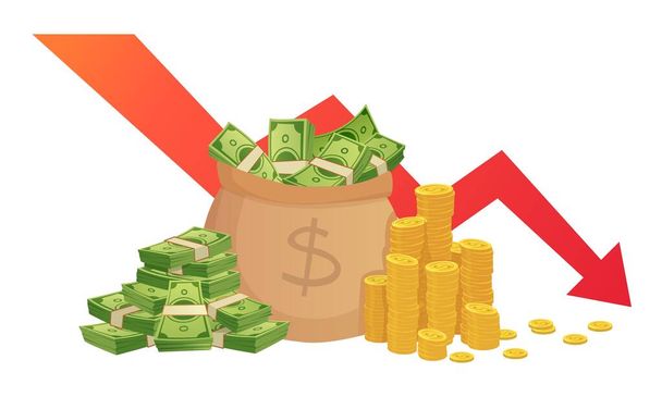 Bad finance graph. Loss of financial savings, inflation schedule and money loss. Bankruptcy vector illustration - Vector, Image