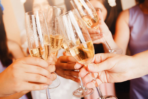 Fill glasses with champagne from bottle. Concept Party, - Photo, Image