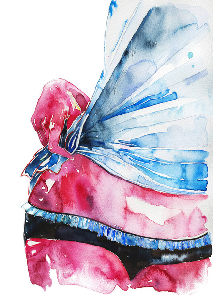 Frau trägt sexuelle Dessous handgezeichnete Aquarell-Illustration - Foto, Bild