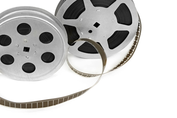 Reels with film strip isolated on a white background. Free space - Fotoğraf, Görsel