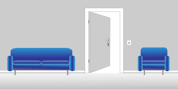 3D ilustracja pokój z otwartymi drzwiami - Zdjęcie, obraz