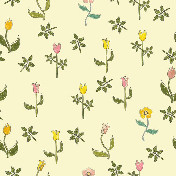 Seamless Hand Drawn Floral Pattern. Lovely Delicate Design. Repe - ベクター画像
