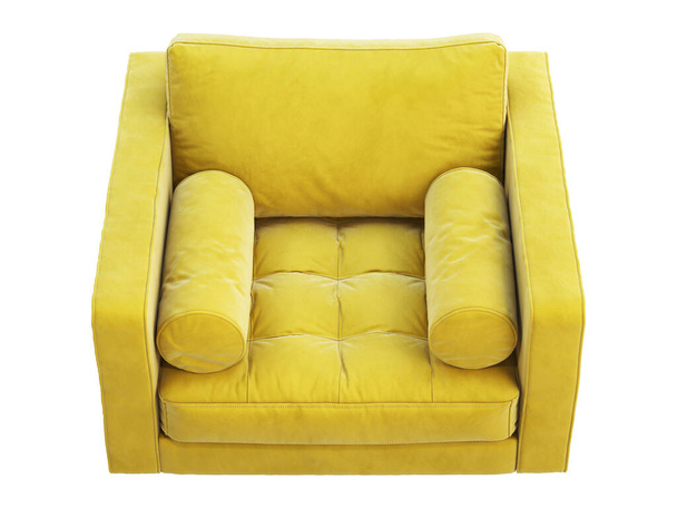 Mid-century yellow velvet upholstery armchair. 3d render. - Photo, Image