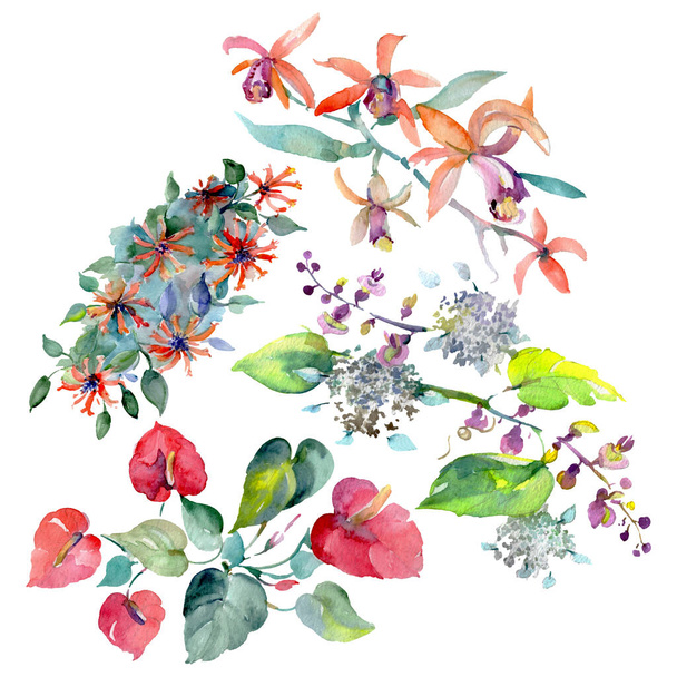 Bouquet floral botanical flowers. Watercolor background illustration set. Isolated bouquets illustration element. - Photo, Image