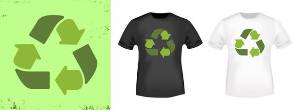 recyceln Pfeile T-Shirt-Druckstempel für Tee, T-Shirts Applikation, Mode Slogan, Abzeichen, Label Kleidung, Jeans und Freizeitbekleidung. Vektorillustration - Vektor, Bild