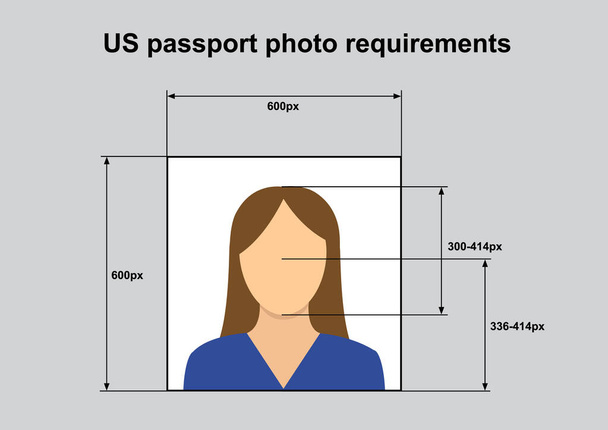 Yhdysvaltain passi valokuva vaatimukset. Oikean kuvan standardi henkilöllisyystodistuksille Yhdysvalloissa
 - Vektori, kuva