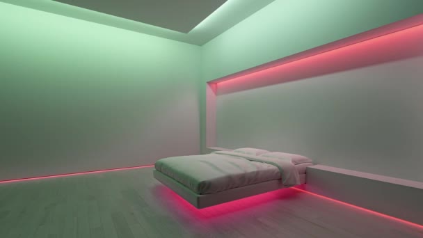 Multicolored led lights in the minimalistic modern interior - 3D render - Footage, Video
