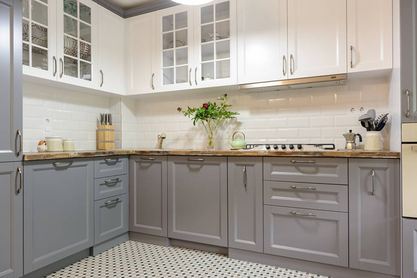 modern white wooden kitchen interior - 写真・画像