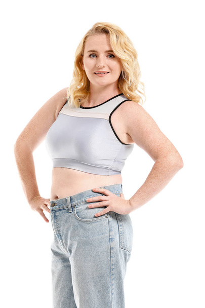Mature body positive woman on white background - Foto, Imagem