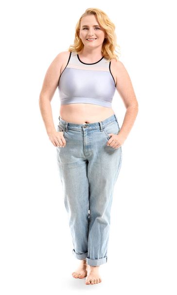Mature body positive woman on white background - 写真・画像