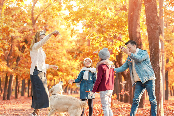 familia feliz divertirse en el parque de otoño - Foto, imagen