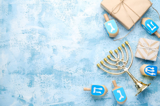 Beautiful composition for Hannukah on color background - Photo, Image