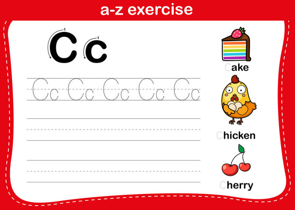 Alfabeto a-z ejercicio con ilustración de vocabulario de dibujos animados, vector
 - Vector, imagen