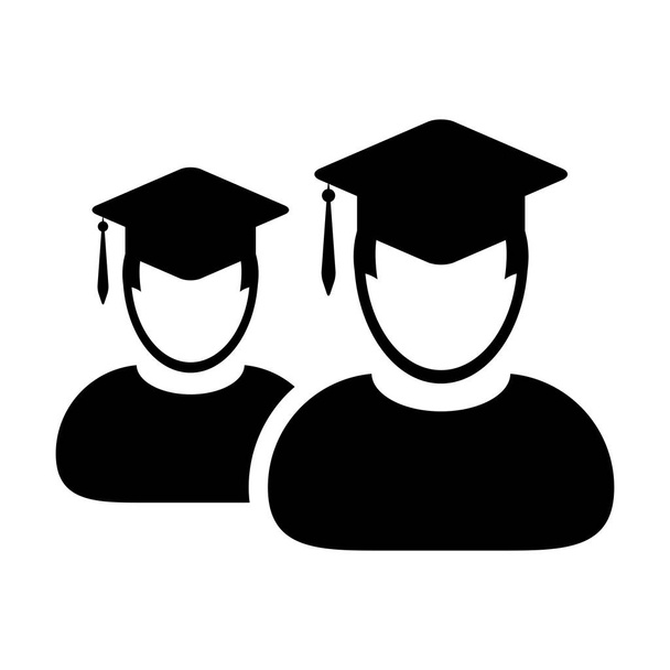 Student ikon vektor férfi csoport személy profil avatár habarcs tábla kalap szimbólum iskolai, főiskolai és egyetemi diploma diploma sík színű glph piktogram illusztráció - Vektor, kép