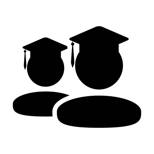 Badanie wektor ikona męska grupa studentów osoba profil avatar z moździerzem kapelusz symbol dla szkoły, kolegium i ukończenia studiów stopień w płaskim kolorze glif piktogram ilustracja - Wektor, obraz