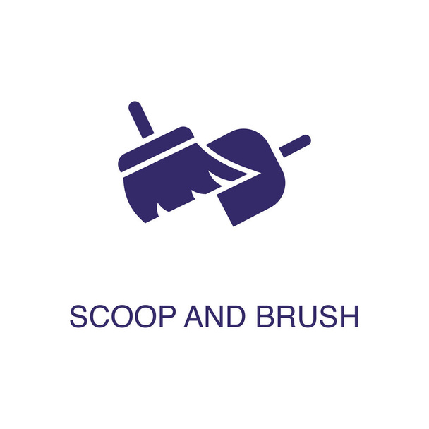 Scoop e spazzola elemento in stile piatto semplice su sfondo bianco. Scoop e pennello icona, con il nome del testo modello di concetto
 - Vettoriali, immagini