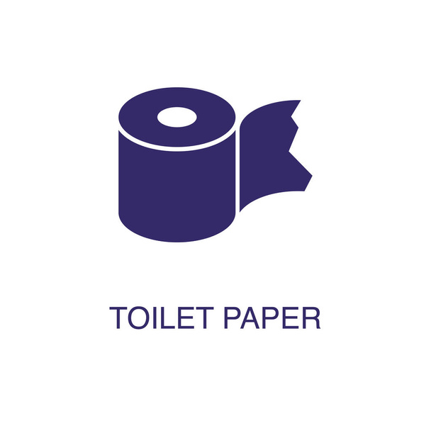 Toilet paper element in flat simple style on white background. Toilet paper icon, with text name concept - Vecteur, image
