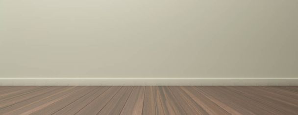 leerer Raum, Holzboden und bemalte Wand. 3D-Illustration - Foto, Bild