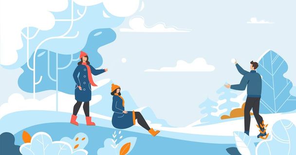 People Characters and Winter Outdoors Activities - Vector, imagen