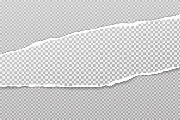 Un pedazo de tira de papel horizontal realista, blanca y desgarrada con una sombra suave está sobre un fondo cuadrado. Ilustración vectorial
 - Vector, imagen