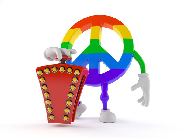 Personagem símbolo de paz com botão quiz
 - Foto, Imagem