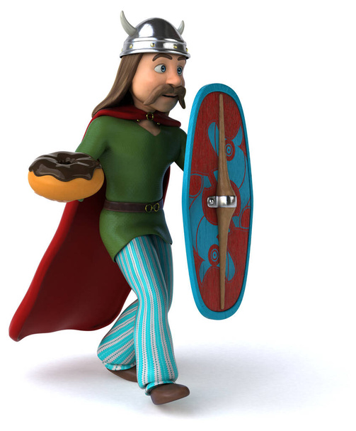 Fun cartoon character with donut  - 3D Illustration - Фото, изображение