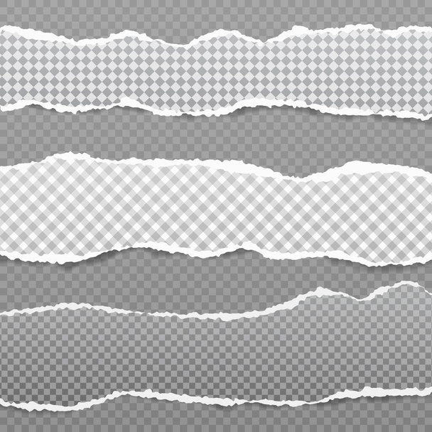 Des morceaux de papier déchirés, carrés blancs réalistes bandes horizontales avec ombre douce sont sur fond gris. Illustration vectorielle
 - Vecteur, image