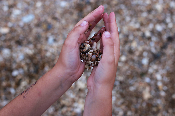 guijarros pequeños en las manos juego para mover piedras
 - Foto, imagen