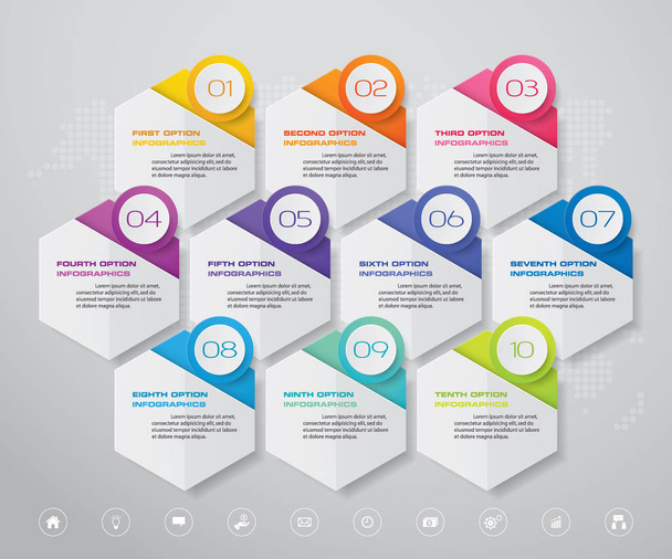 10 steps infographics chart design element. For data presentation. - Vector, Imagen
