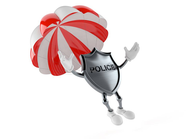 Police badge character with parachute - 写真・画像