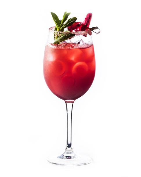 Strawberry cocktail in a glass with ice and mint isolated - Fotografie, Obrázek