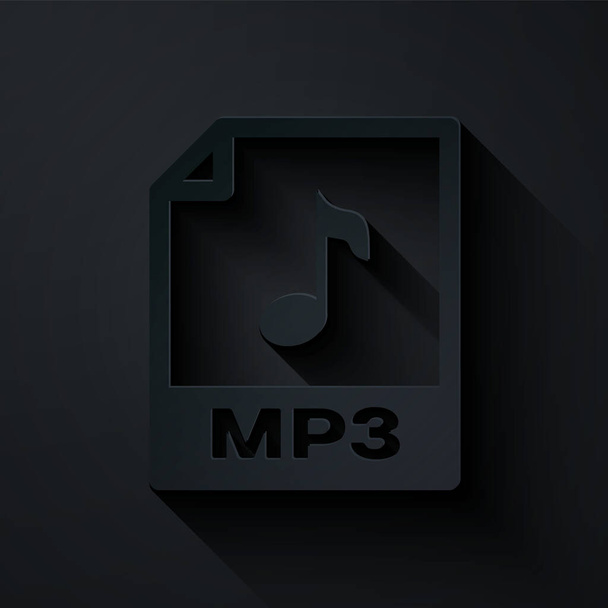 Papier geschnittene mp3-Datei Dokument. herunterladen mp3-Taste Symbol isoliert auf schwarzem Hintergrund. mp3 Musikformat Zeichen. mp3-Dateisymbol. Papierkunst. Vektorillustration - Vektor, Bild