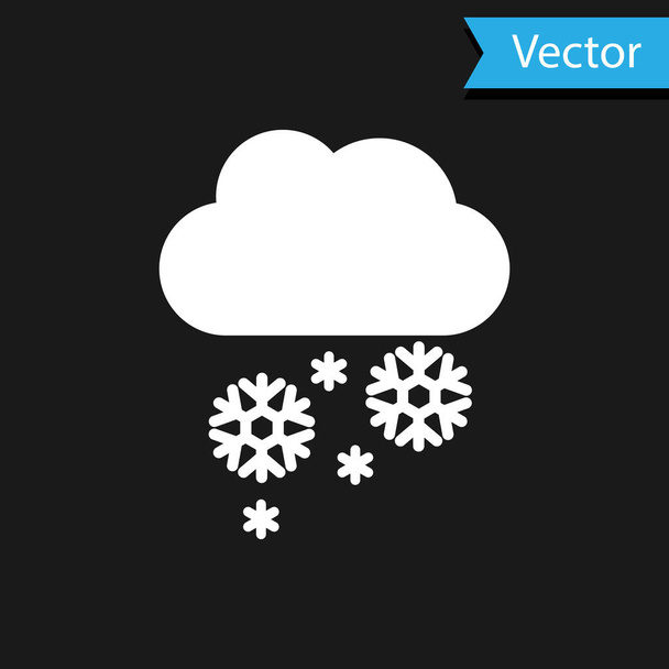 Weiße Wolke mit Schnee-Symbol auf schwarzem Hintergrund. Wolke mit Schneeflocken. Ein Wettersymbol. Schneeschild. Vektorillustration - Vektor, Bild