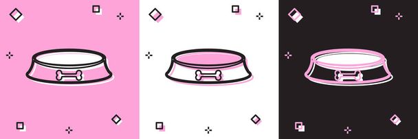 Set Pet food bowl for cat or dog icon isolated on pink and white, black background. Dog bone sign. Vector Illustration - Vector, Image