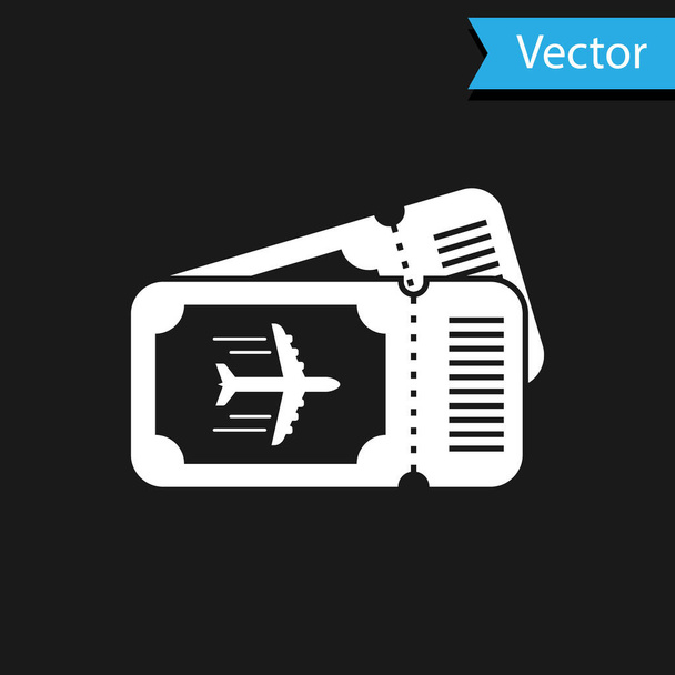 Biała ikona biletu lotniczego wyizolowana na czarnym tle. Bilet samolotu. Ilustracja wektorowa - Wektor, obraz