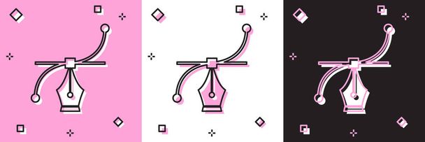 Set bezier curve icon isoliert auf rosa und weißem, schwarzem Hintergrund. Stift-Werkzeug-Symbol. Vektorillustration - Vektor, Bild