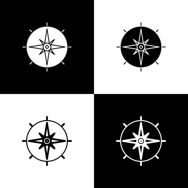 Set Wind Rose kuvake eristetty mustavalkoisella taustalla. Kompassi kuvake matkustaa. Suunnistussuunnittelu. Vektorikuvaus - Vektori, kuva