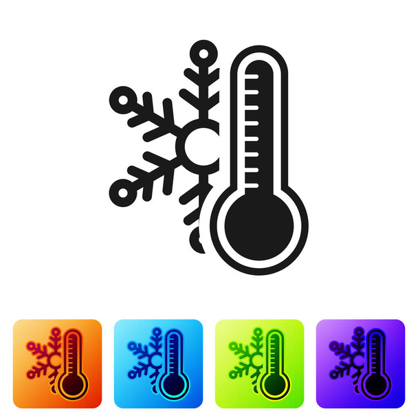 Black Thermometer with snowflake icon isolated on white background. Set icons in color square buttons. Vector Illustration - Vector, Image