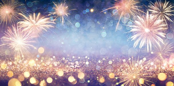 Аннотация Golden Glitter Background With Fireworks
 - Фото, изображение