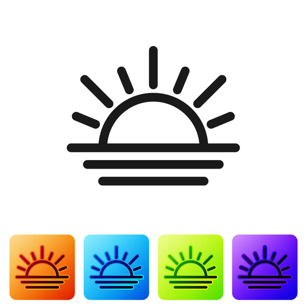 Icône Coucher de soleil noir isolé sur fond blanc. Définir des icônes dans des boutons carrés de couleur. Illustration vectorielle - Vecteur, image