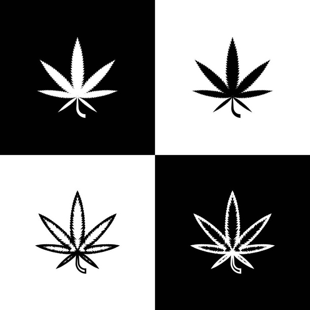Állítsa orvosi marihuána vagy cannabis levél ikon elszigetelt fekete-fehér alapon. Kenderszimbólum. Vektorillusztráció - Vektor, kép