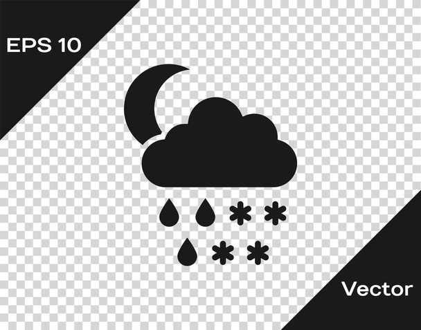 Szary Chmura ze śniegiem, deszczem i ikoną księżyca na przezroczystym tle. Ikona pogody. Ilustracja wektora - Wektor, obraz