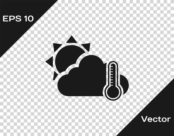 Grey Thermometer and cloud with sun icon isolated on transparent background. Vector Illustration - Vector, Image