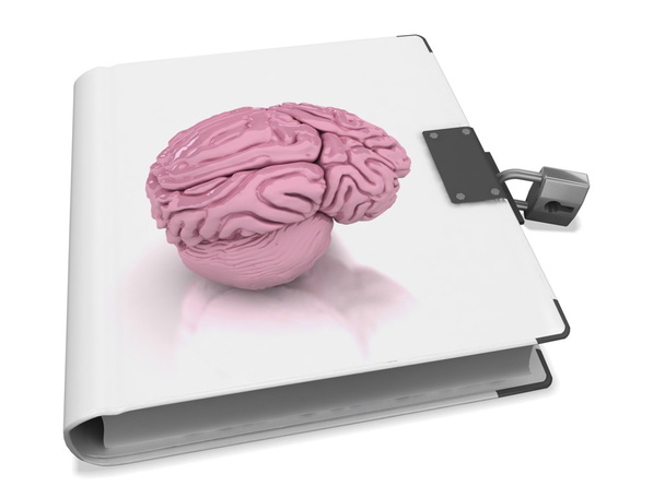 3D-boek met hersenen dekking en vergrendelen - Foto, afbeelding